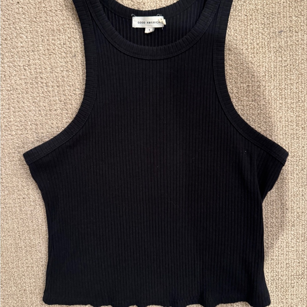 Good American Black Ribbed Crop Tank